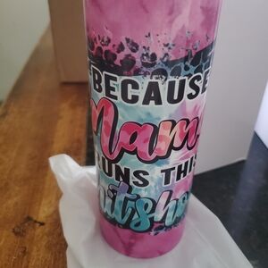 Pink and Blue Tumbler with Bold Text
